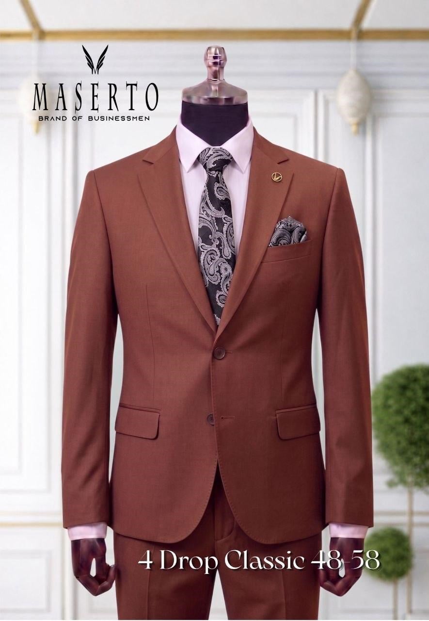 Maserto Taba Klasik Takım Elbise 4 Drop Slim Fit 