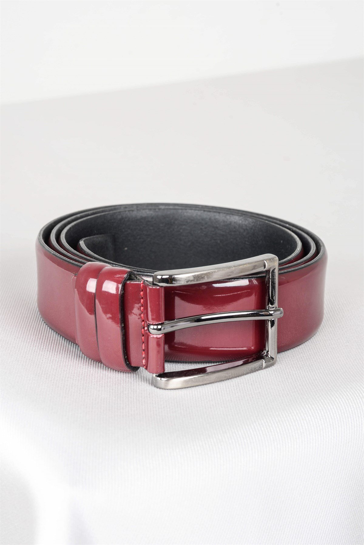 Maserto Bordo Kemer Düz Parlak Desenli