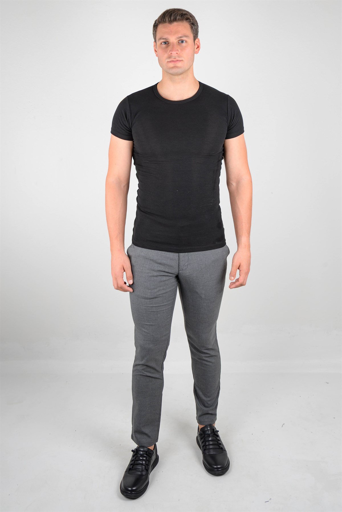 Maserto Koyu Gri Skinny Fit Pantolon Düz Desenli