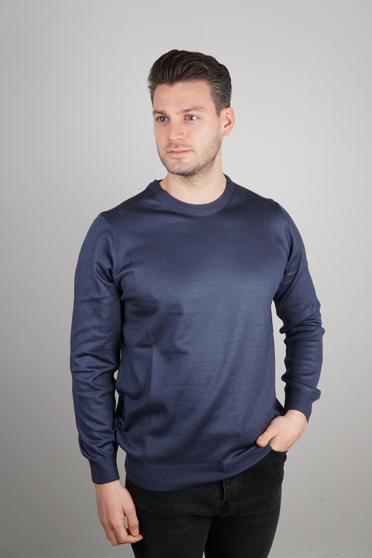 Maserto Lacivert Bisiklet Yaka Tüylenmeyen Triko Kazak