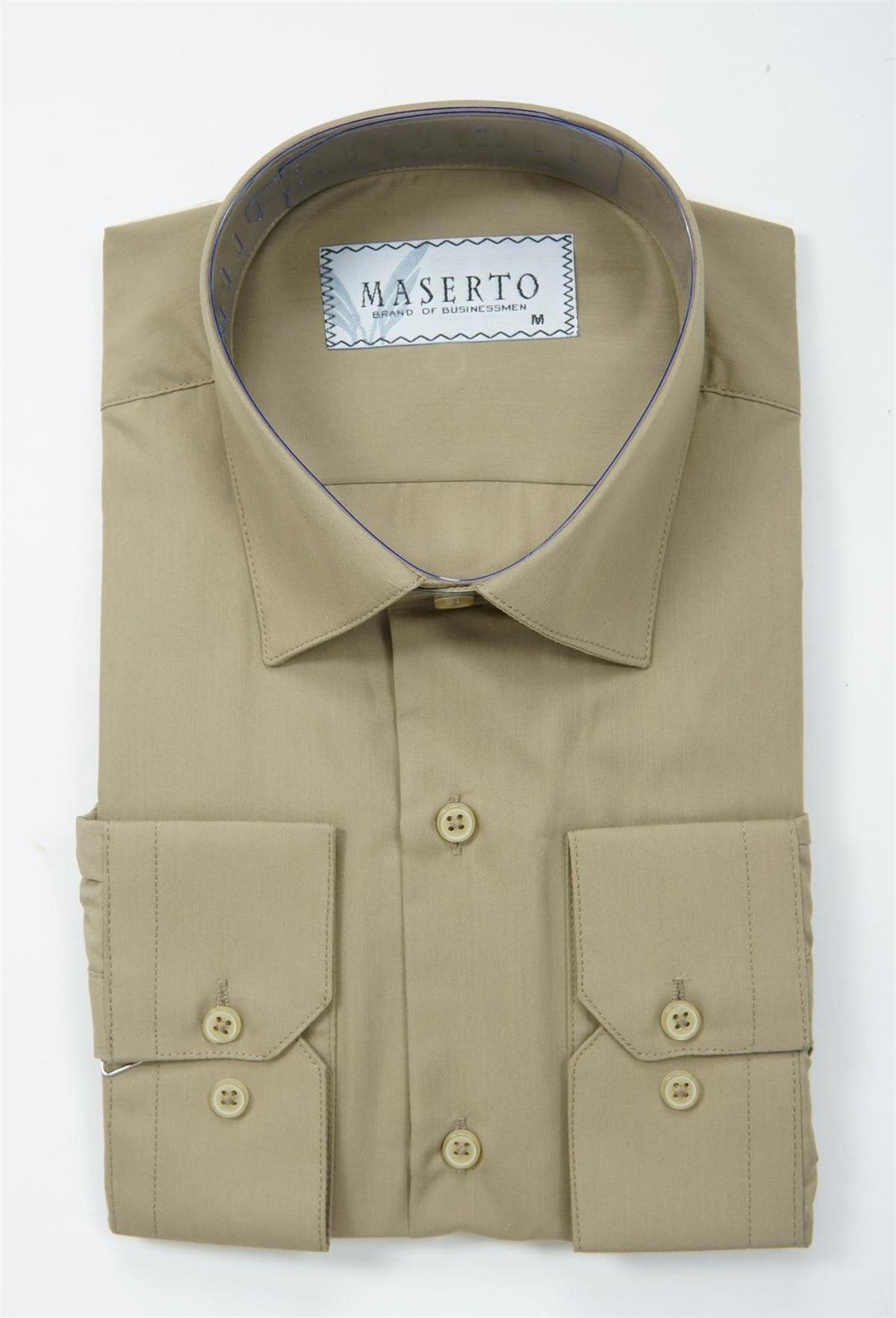 Maserto Slim Fit Açık Kahverengi Gömlek Düz Desenli