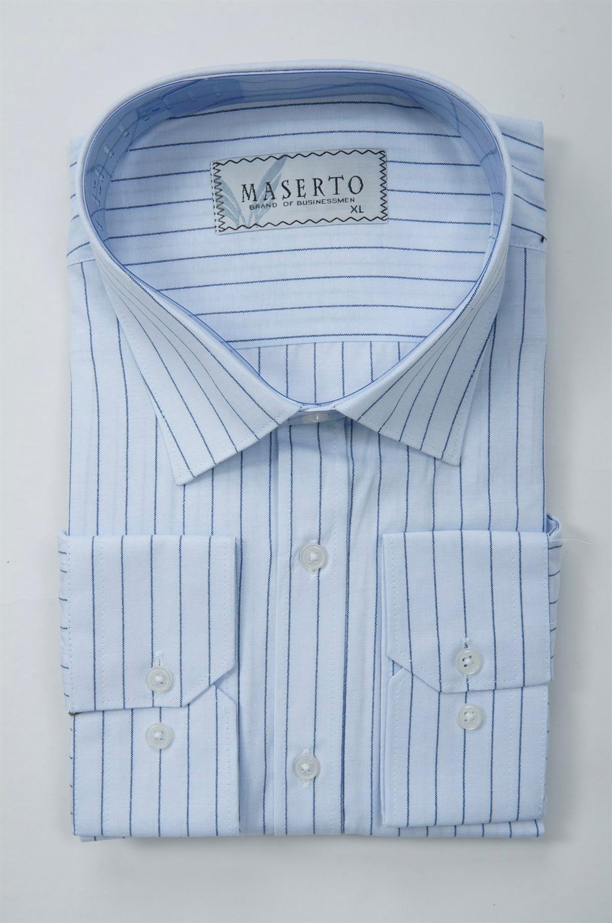 Maserto Slim Fit Beyaz Gömlek Çizgili Desenli