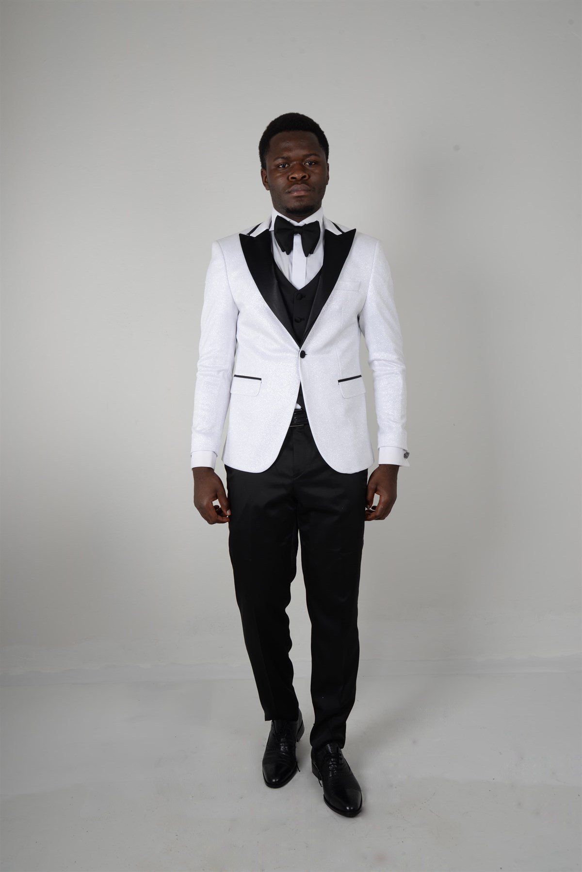 Maserto Slim Fit Beyaz Smokin Parlak Desenli