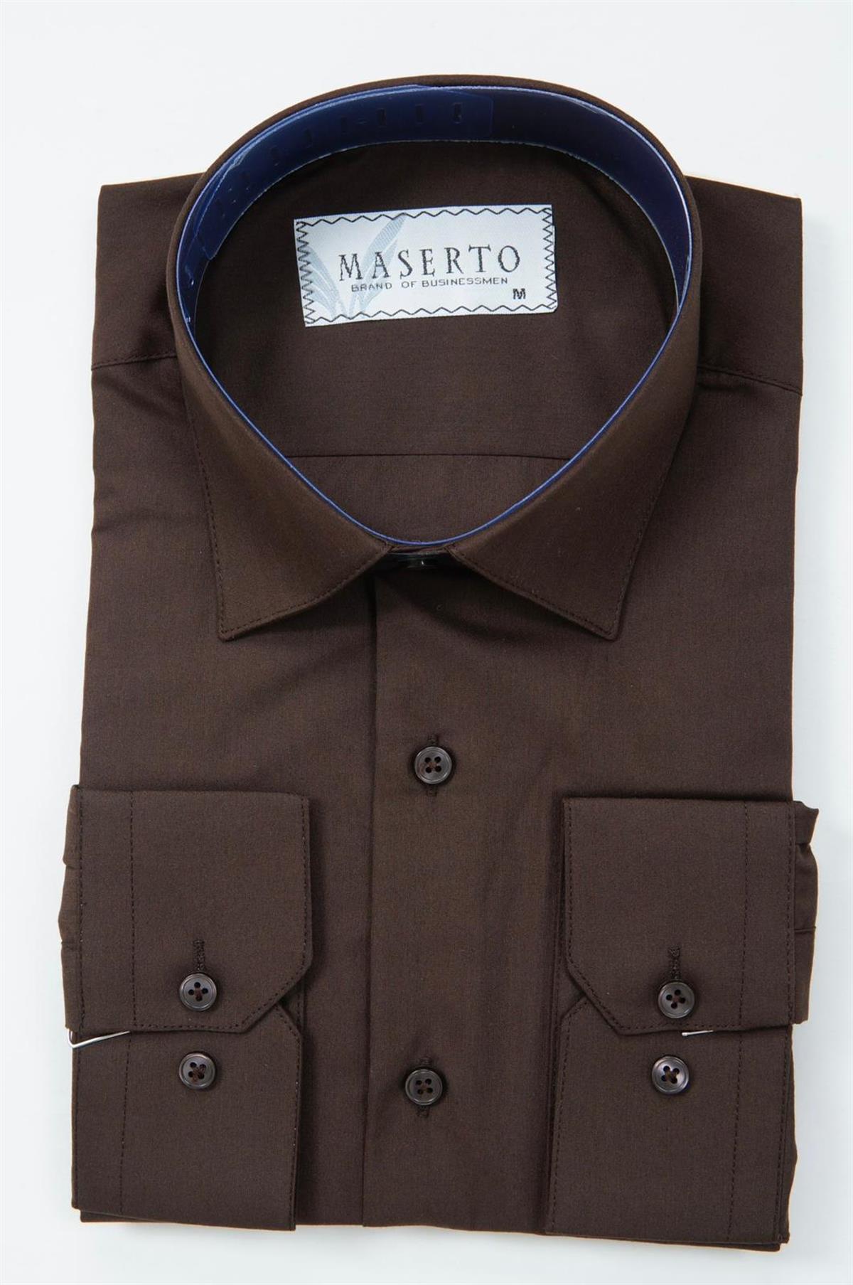Maserto Slim Fit Kahverengi Gömlek Düz Desenli