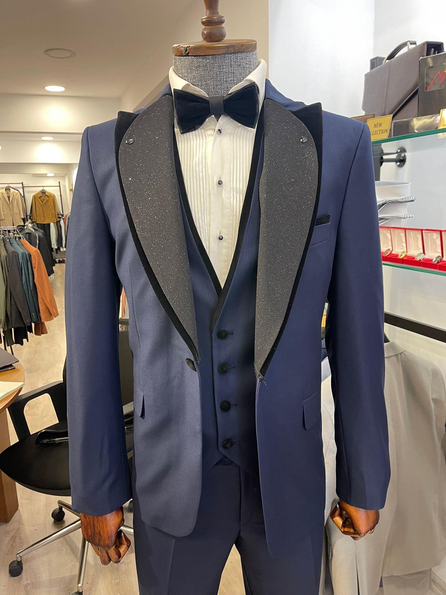 Maserto Slim Fit Lacivert Damatlık Düz Desenli
