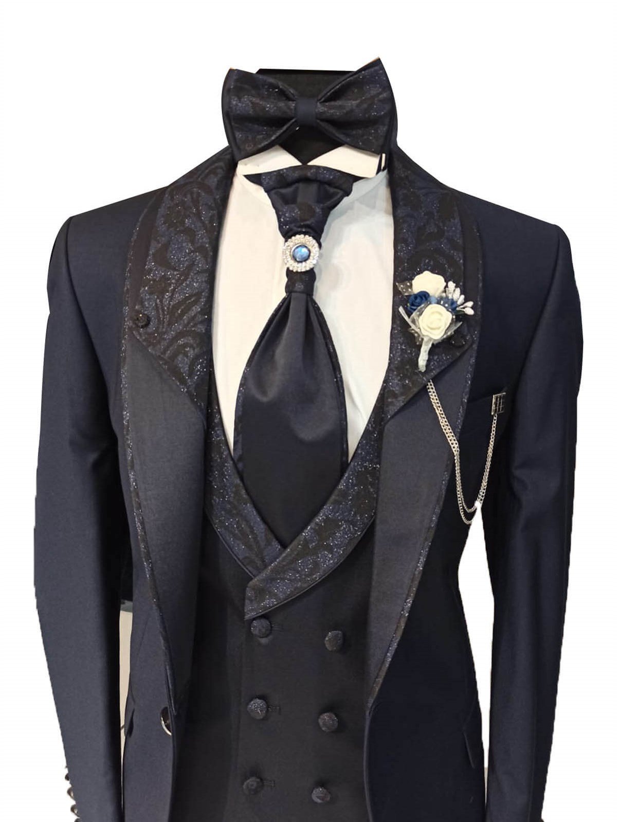 Maserto Slim Fit Lacivert Özel Dikim Damatlık