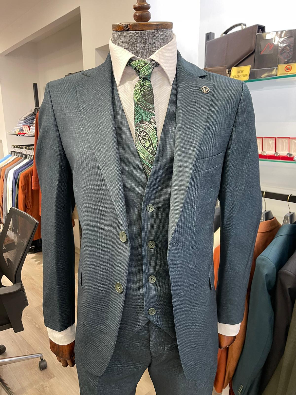 Maserto Slim Fit Lacivert Takım Elbise Düz Desenli