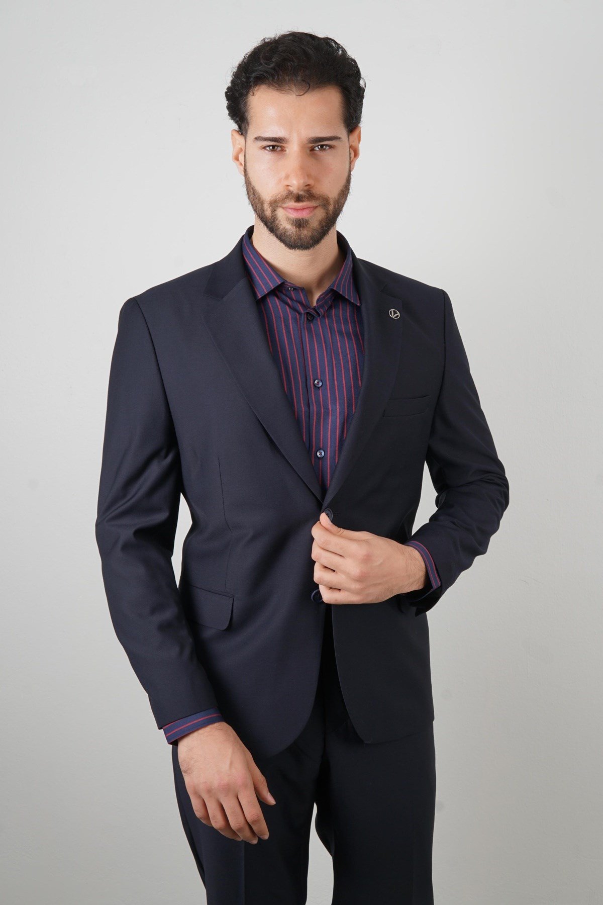 Maserto Slim Fit Lacivert Takım Elbise Düz Desenli