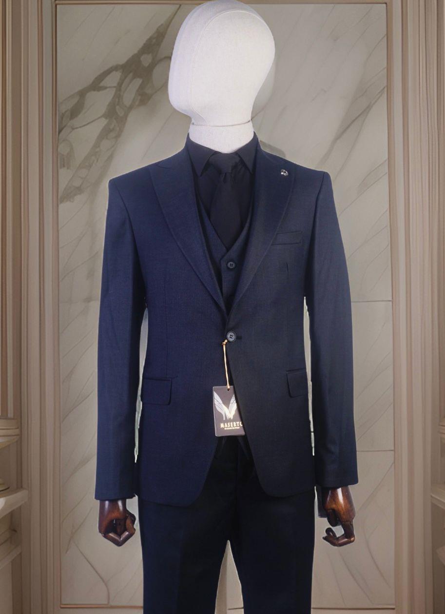 Maserto Slim Fit Lacivert Takım Elbise Düz Desenli