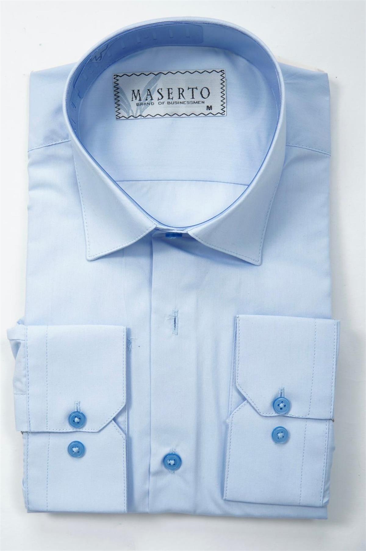 Maserto Slim Fit Mavi Gömlek Düz Desenli