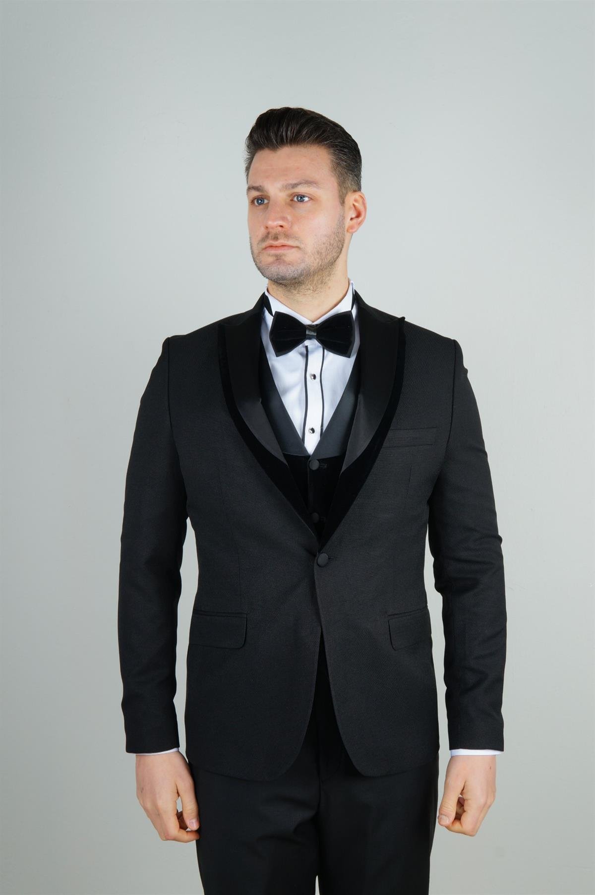 Maserto Slim Fit Siyah Damatlık Düz Desenli