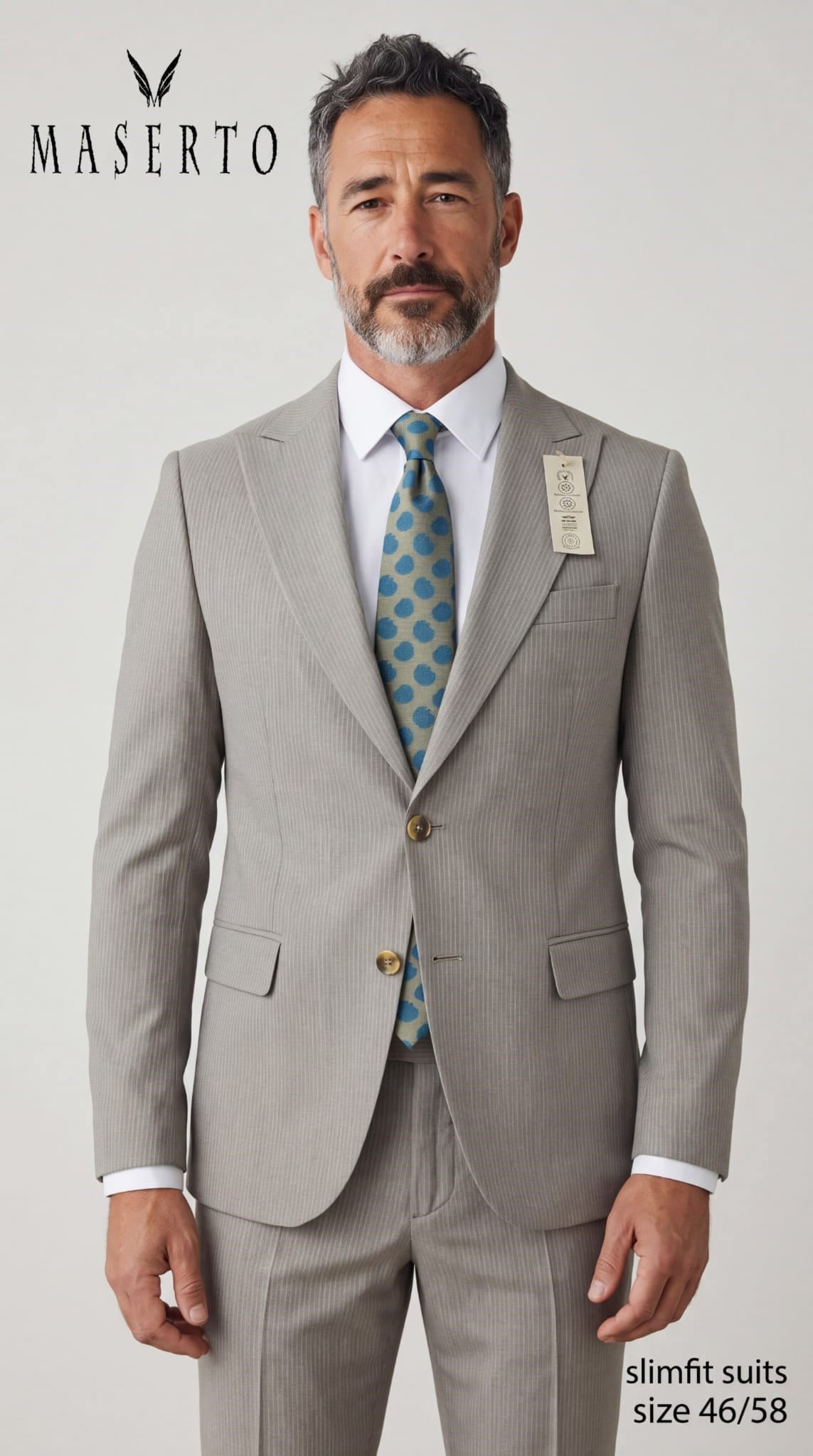 Erkek Bej Slim Fit Çizgili Takım Elbise