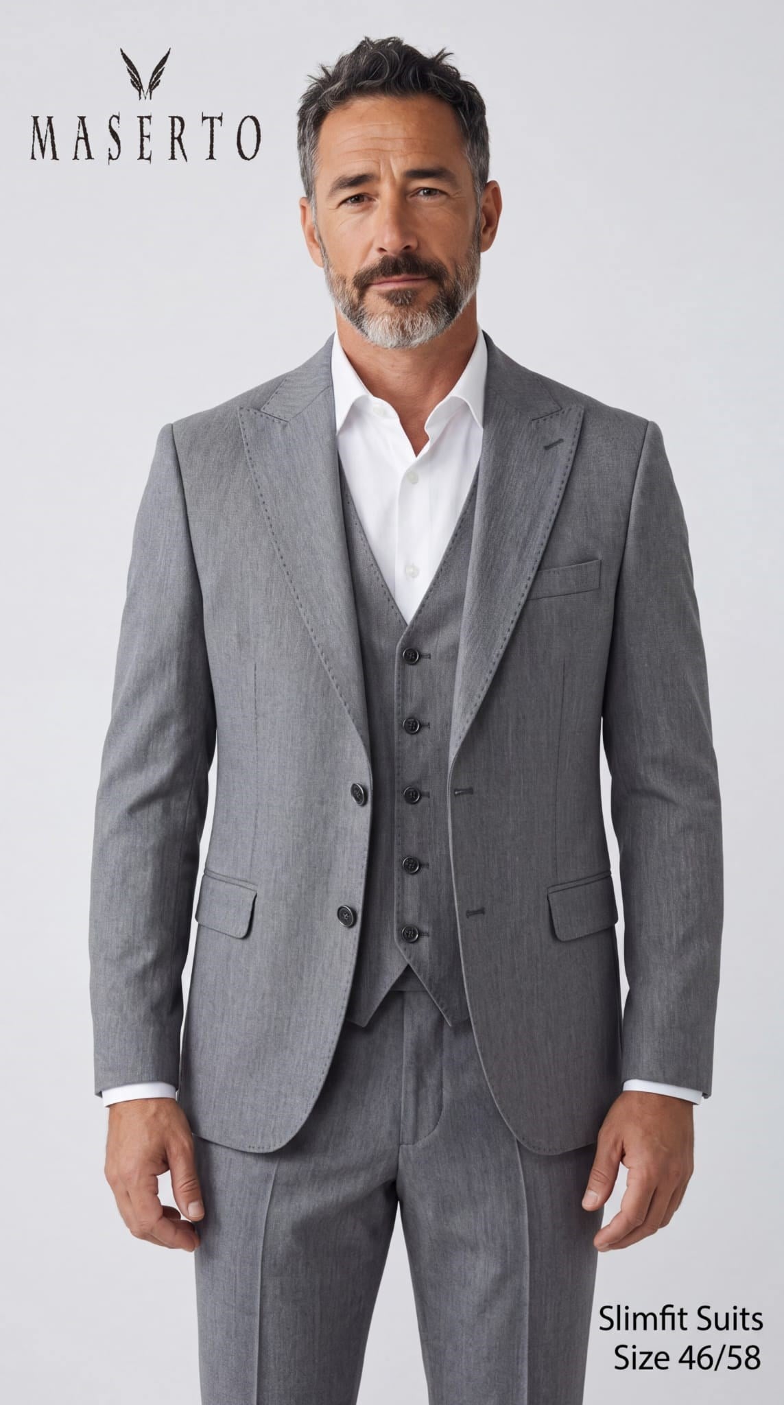 Erkek Gri Slim Fit Yelekli Takım Elbise