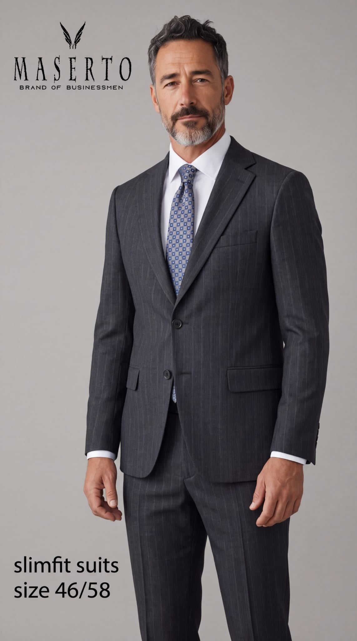 Maserto Erkek Antrasit Çizgili Slim Fit Takım Elbise