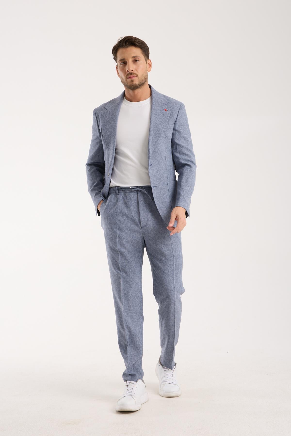 Erkek Açık Mavi Pantolonu Bağcıklı Takım Elbise