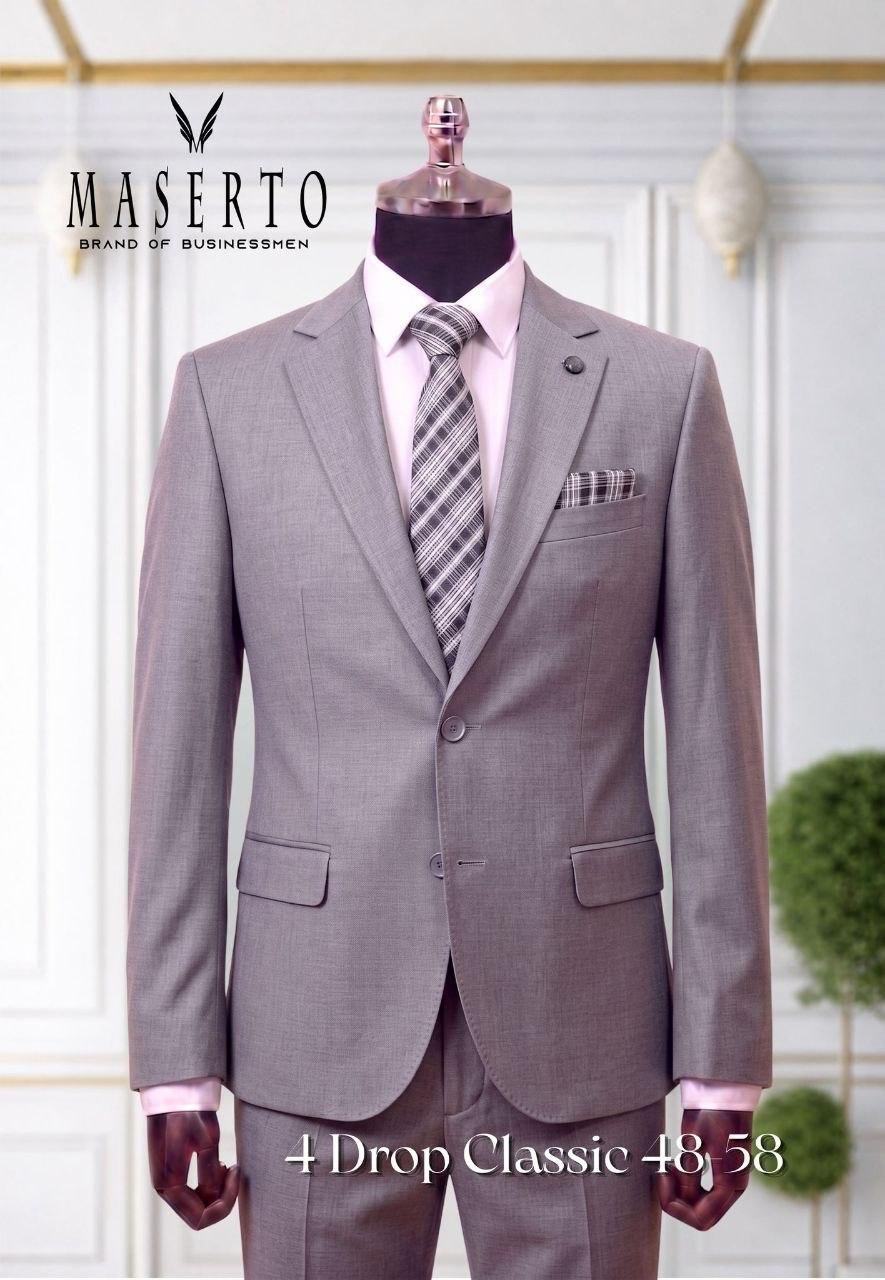 Maserto Erkek Açık Gri Klasik Takım Elbise 4 Drop Slim Fit
