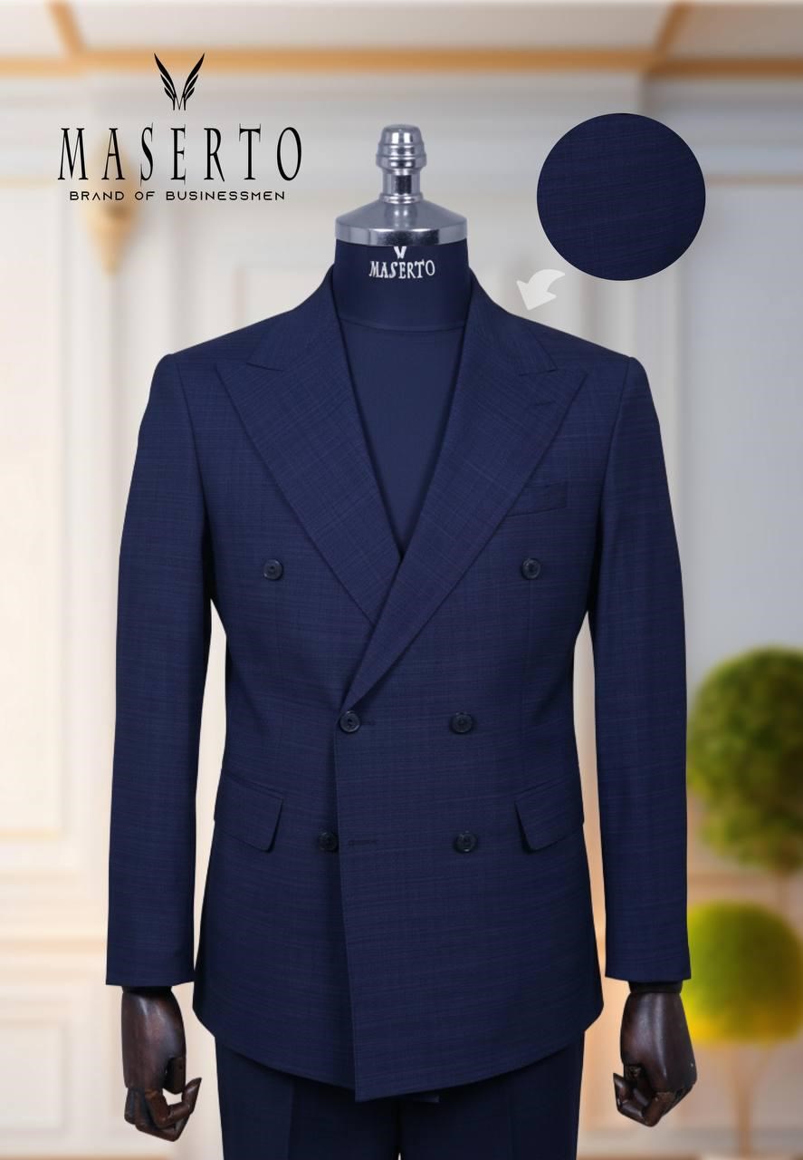 Maserto Erkek Lacivert Slim Fit Kruvaze Takım Elbise