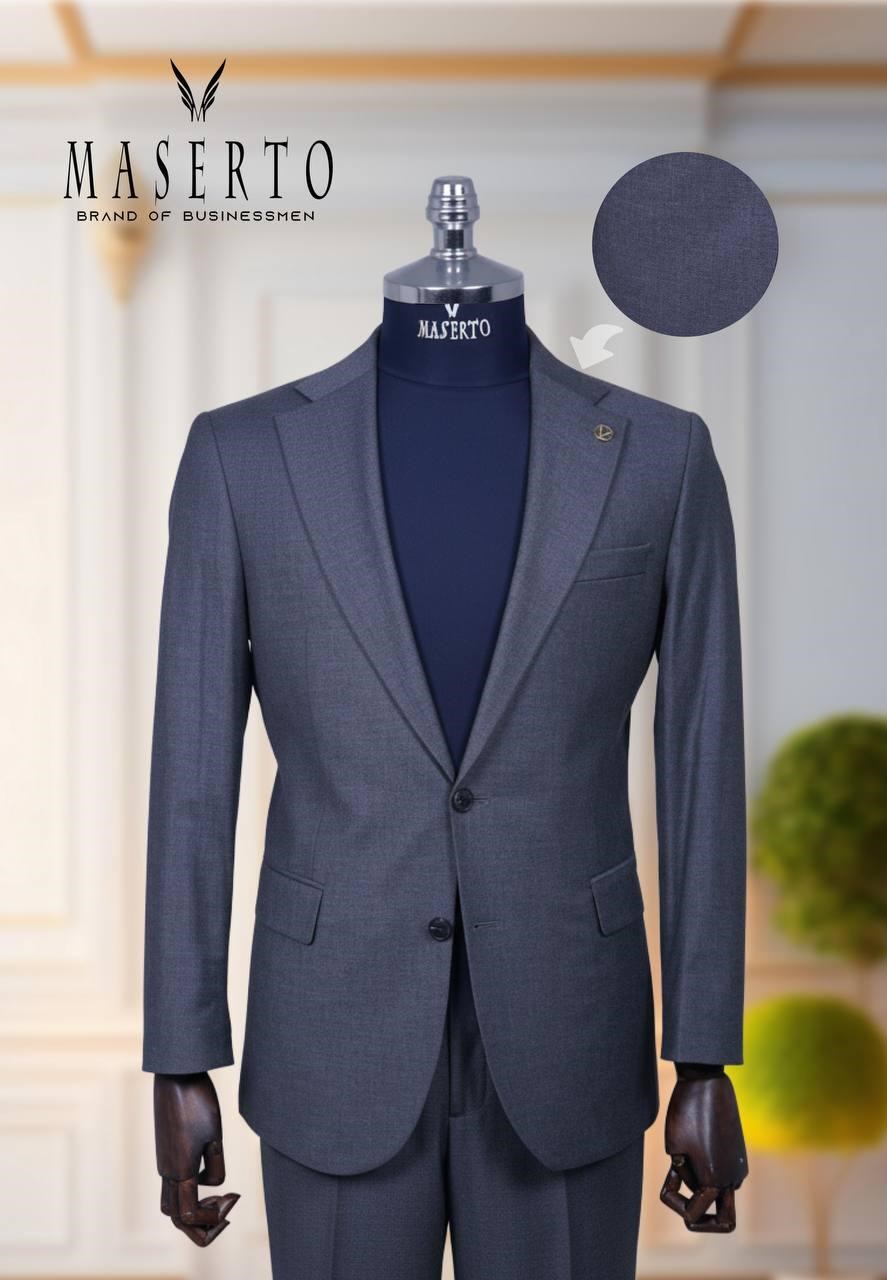 Maserto Erkek Antrasit Slim Fit Dokulu Mono Yaka Takım Elbise