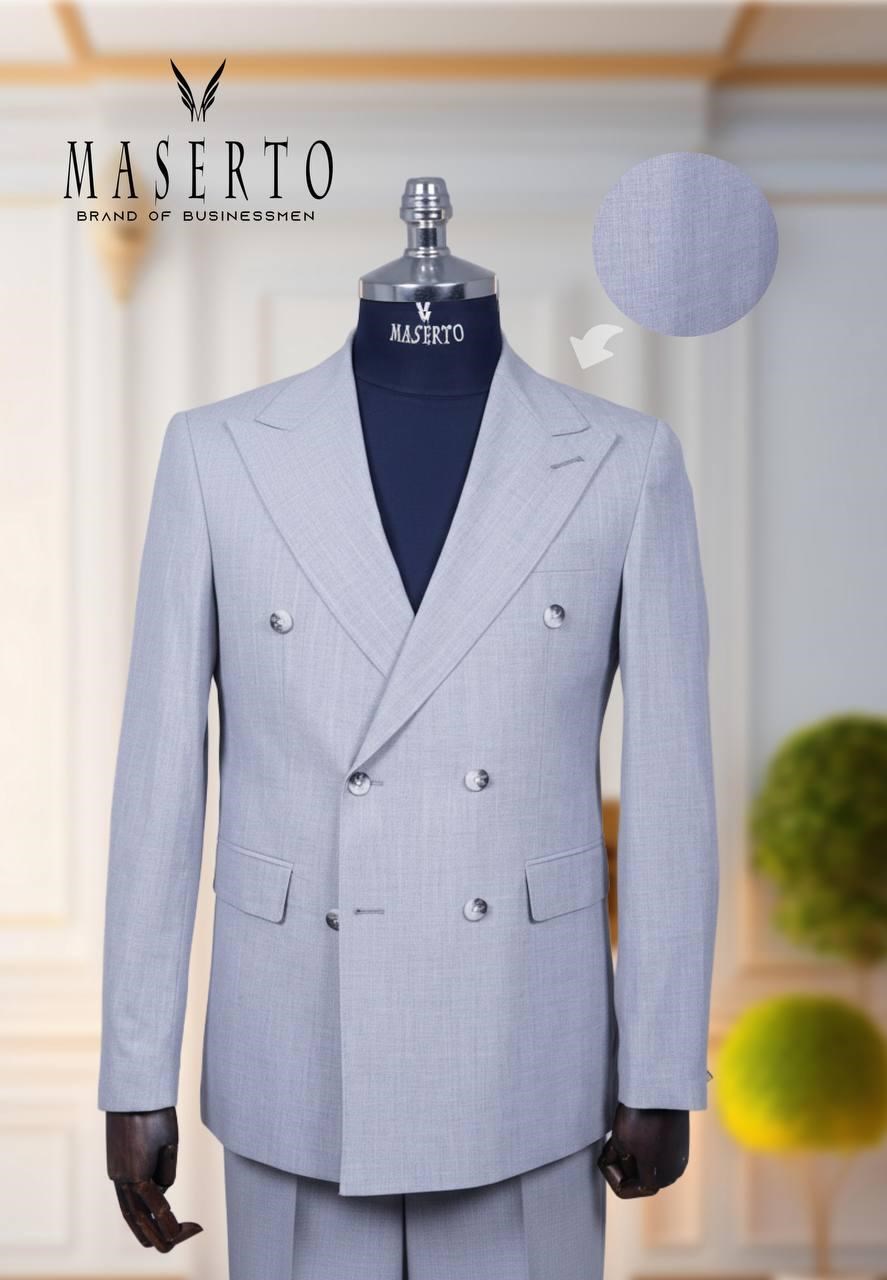 Maserto Erkek Buz Mavisi Kruvaze Slim Fit Takım Elbise
