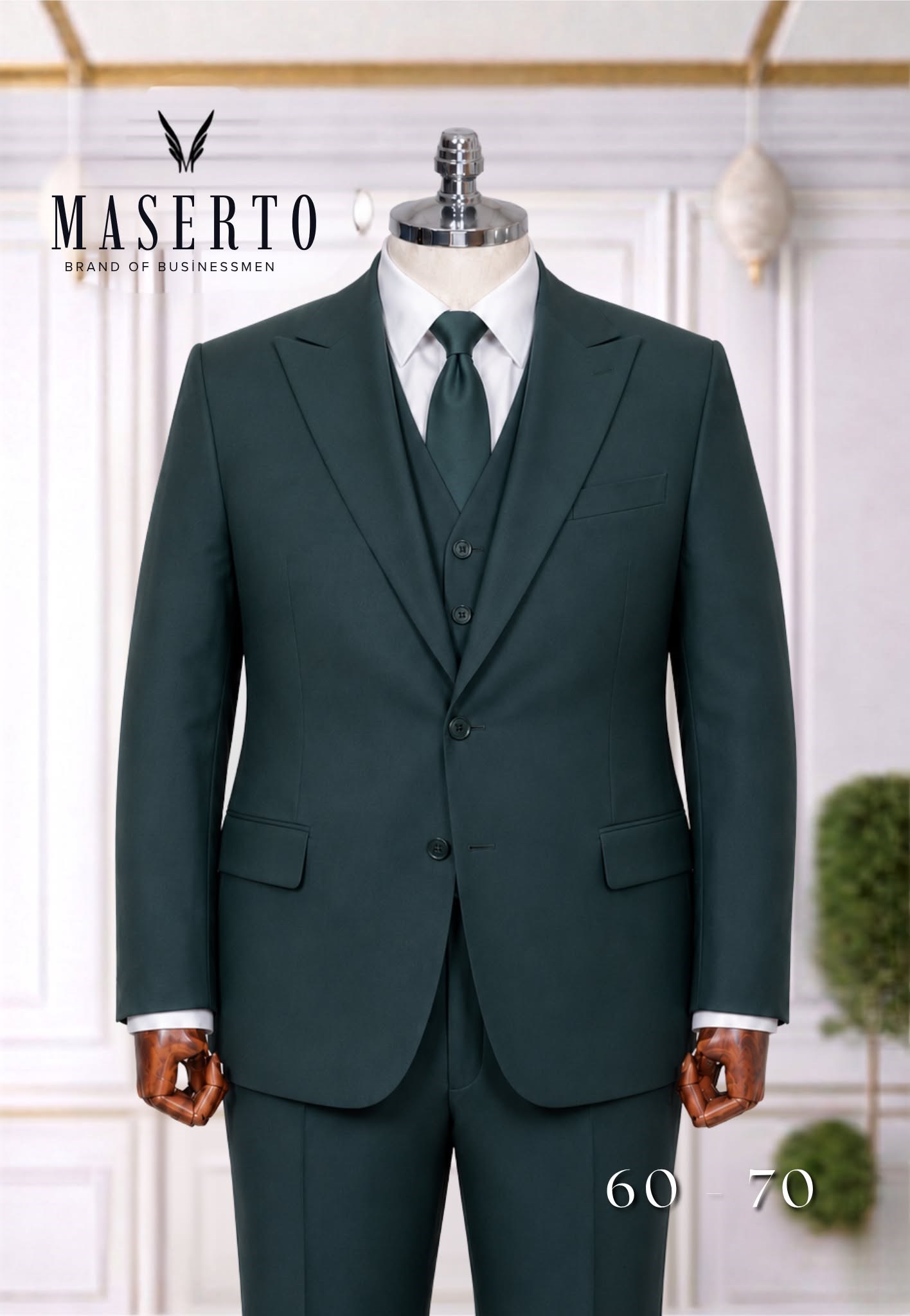 Maserto Battal Beden Yeşil Modern Fit 3 Parça Yelekli Takım Elbise