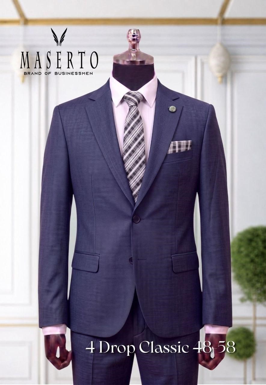 Maserto Erkek Mavi Takım Elbise 4 Drop Slim Fit 