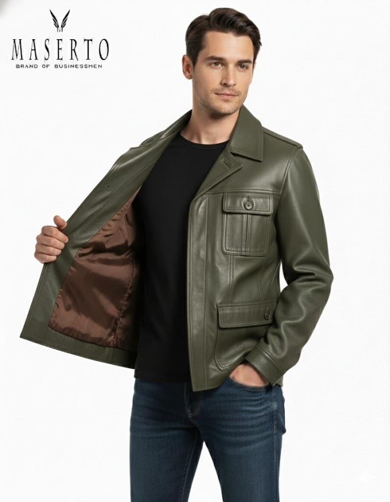 Hakiki Kuzu Derisi Cepli Erkek Deri Mont Dört Mevsim