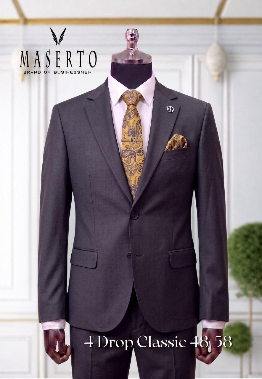 Maserto Koyu Gri Erkek Klasik Takım Elbise 4 Drop Slim Fit 