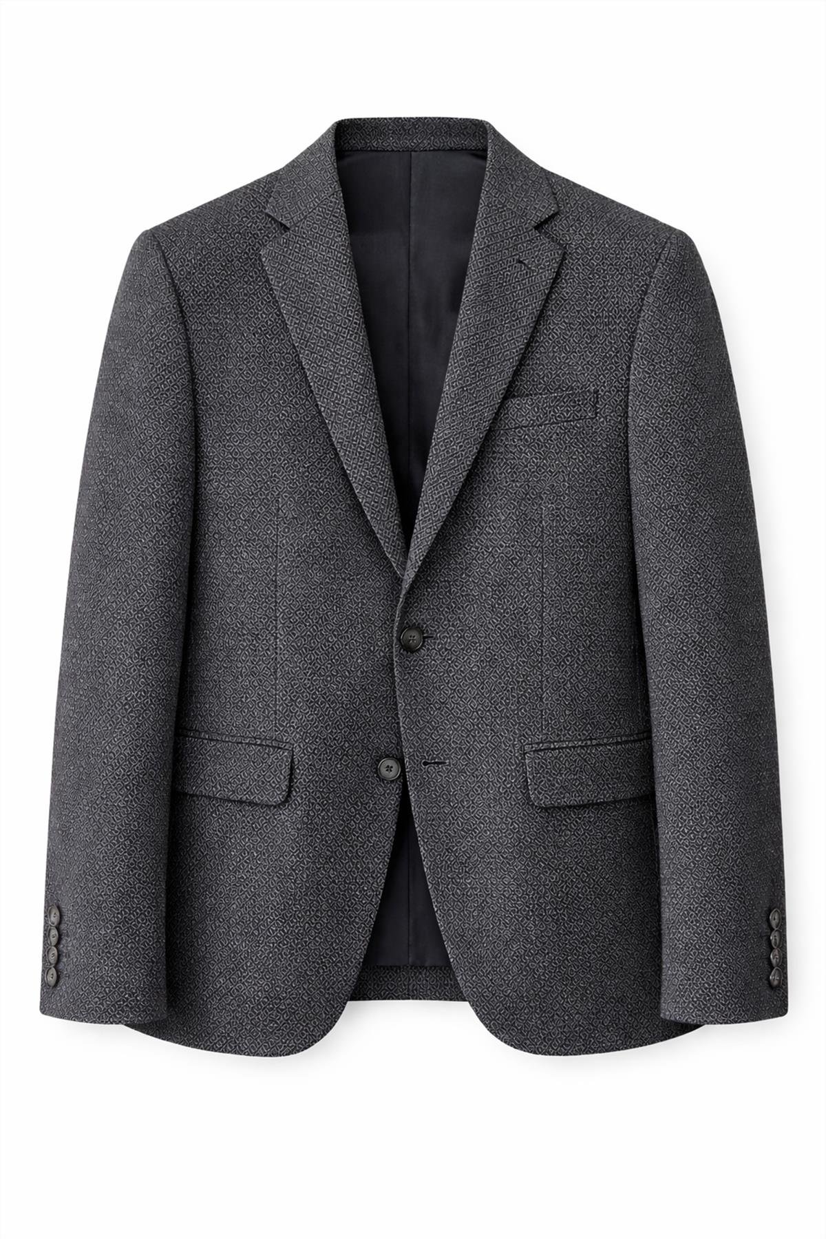 Erkek Antrasit Desenli Slim Fit Blazer Ceket