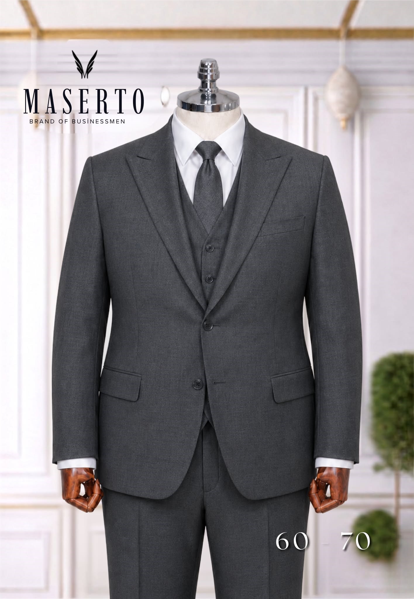 Maserto Battal Beden Gri Modern Fit 3 Parça Yelekli Takım Elbise