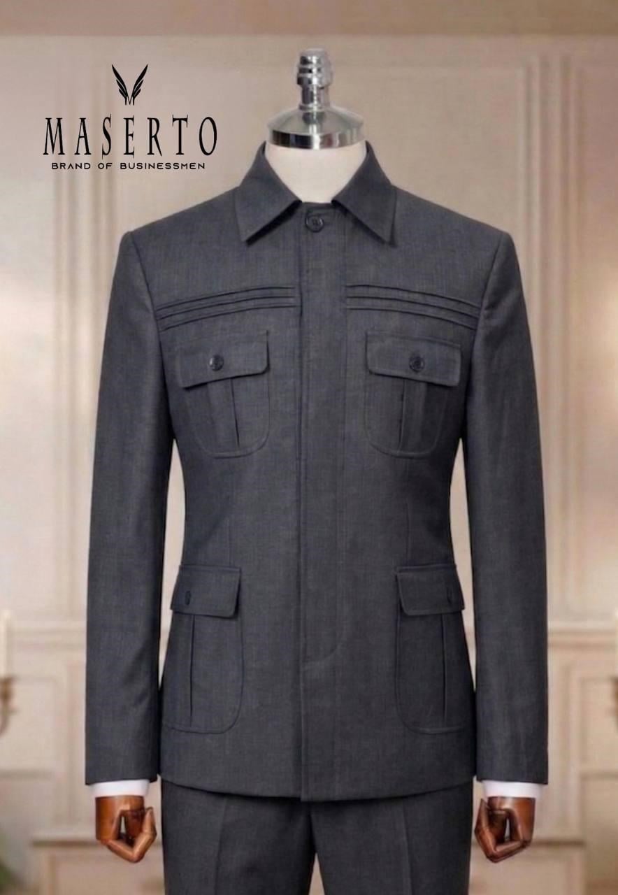 Maserto Antrasit Safari Slim Fit Erkek Takım Elbise