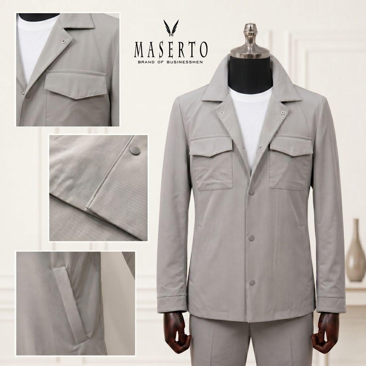 Maserto Gri Safari Ceket Erkek Takım Slim Fit Casual Takım
