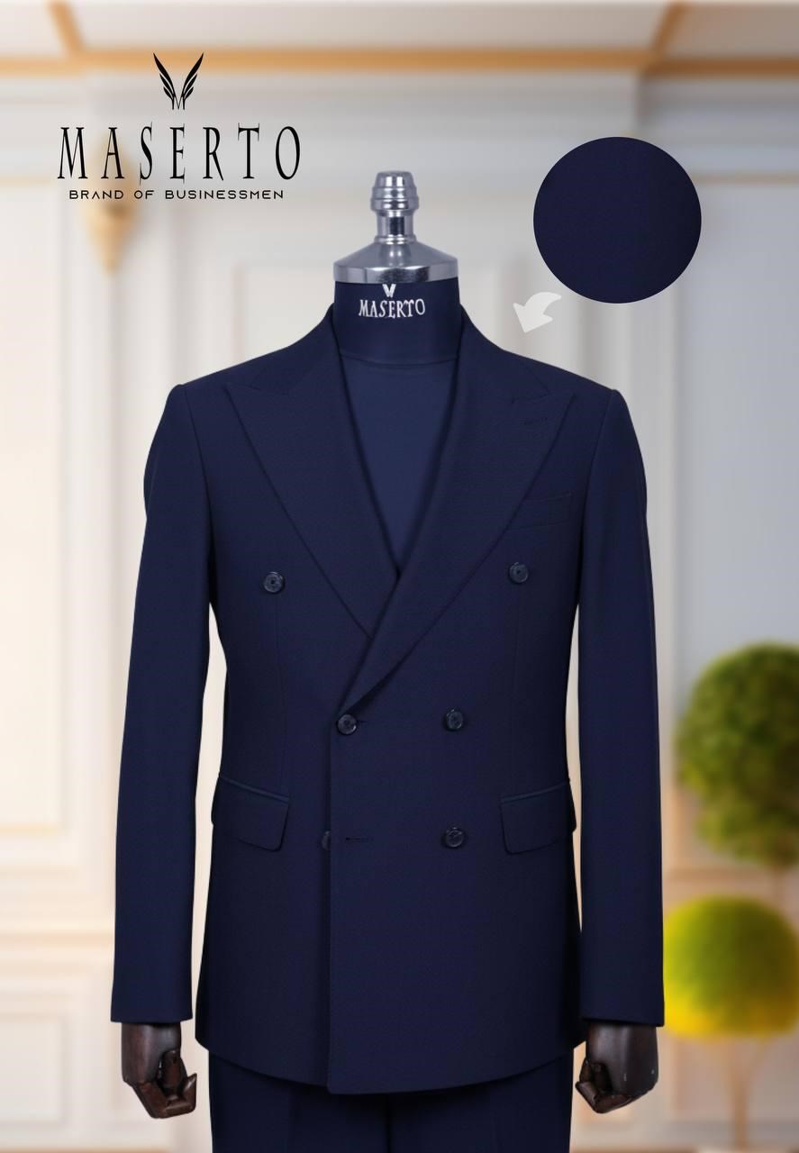 Maserto Erkek Lacivert Kruvaze Slim Fit Takım Elbise Çift Düğmeli