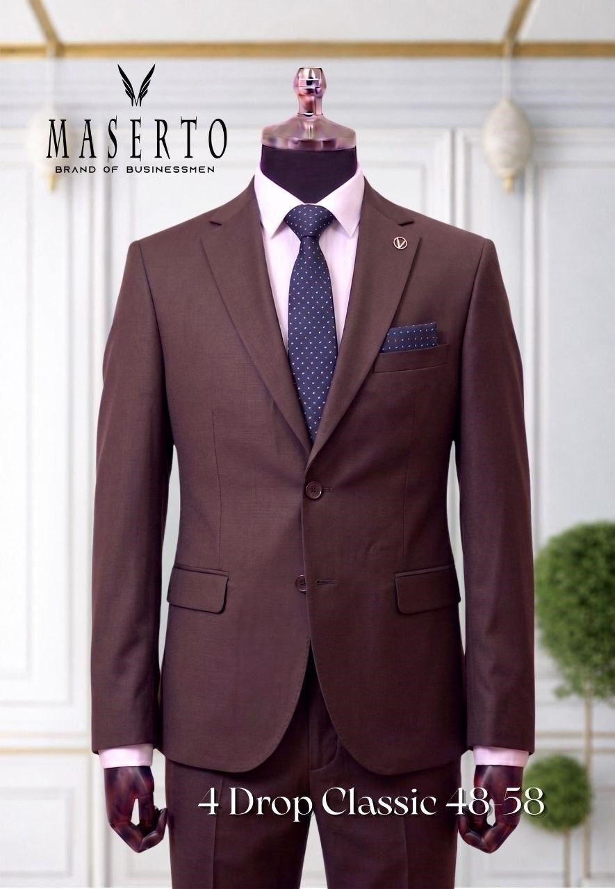 Maserto Erkek Klasik Kahverengi Takım Elbise 4 Drop Slim Fit 