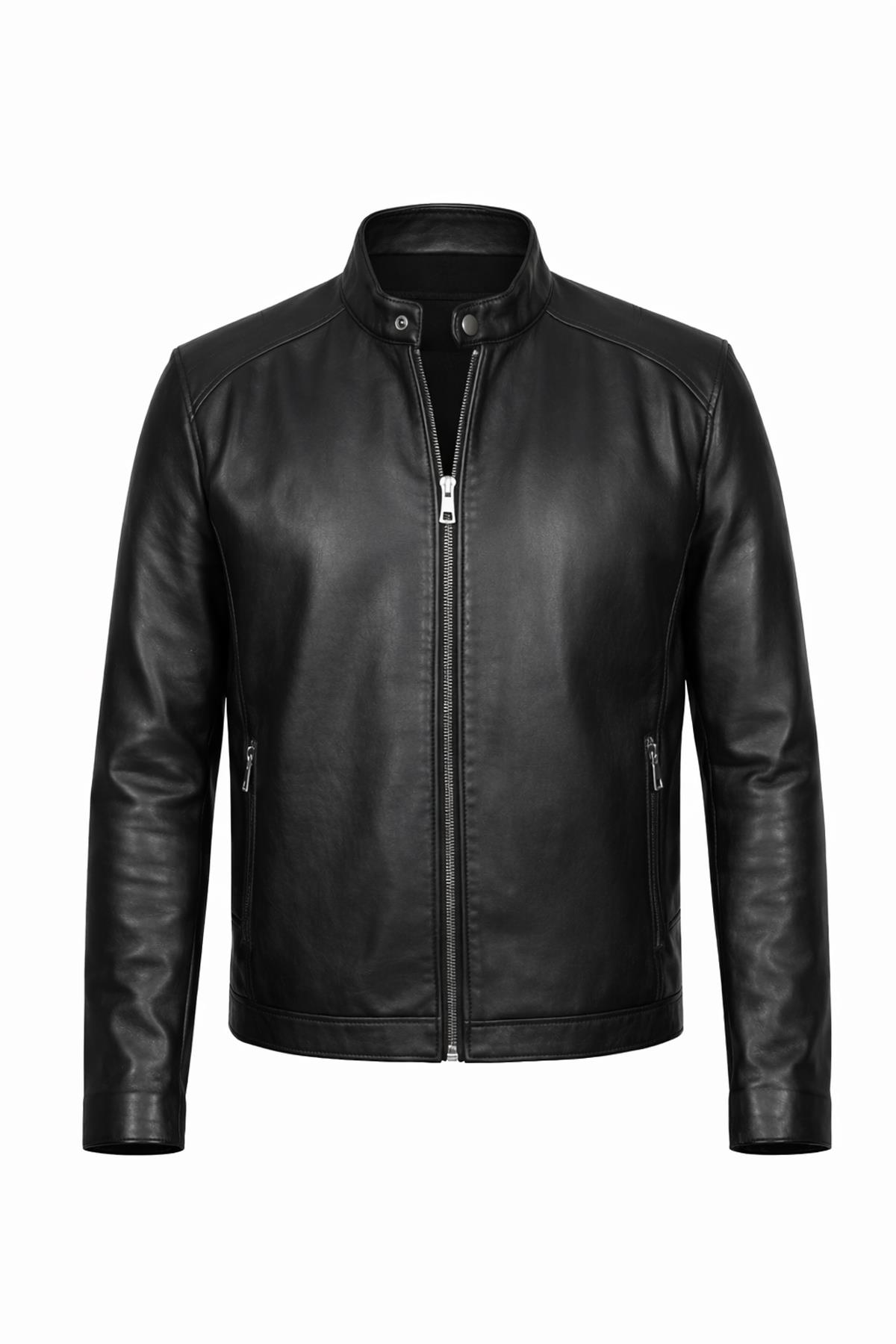 Hakiki Kuzu Derisi Sportif Siyah Ceket