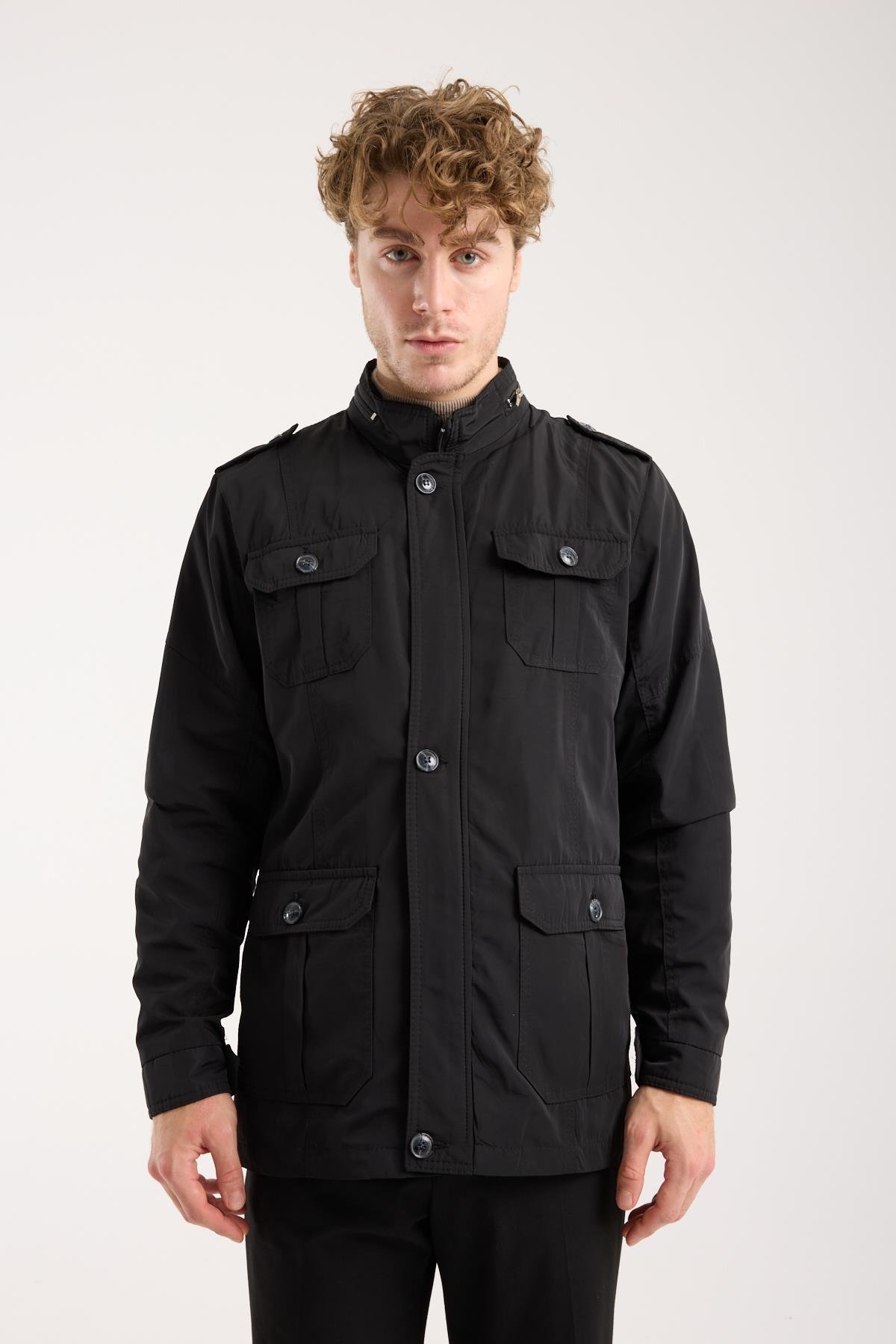 Maserto Cepli Mevsimlik Siyah Erkek Mont