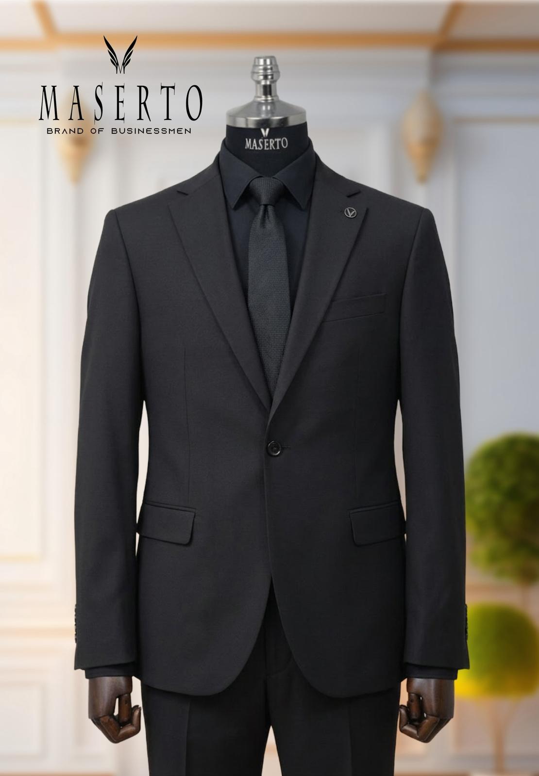 Erkek Tek Düğme Siyah Slim Fit Takım Elbise