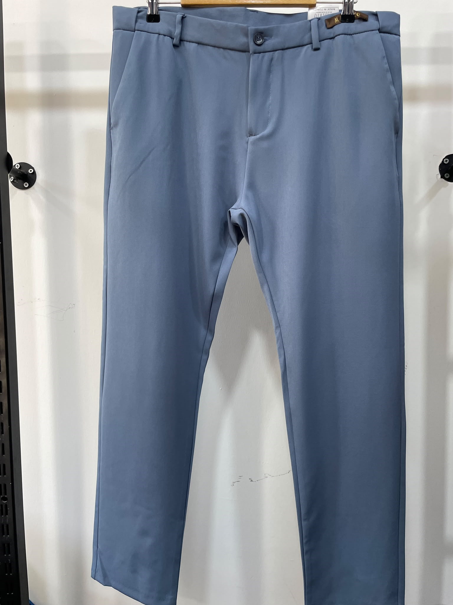 Erkek Mavi Slim Fit Esnek Beli Lastikli Poliviskon Kumaş Pantolon