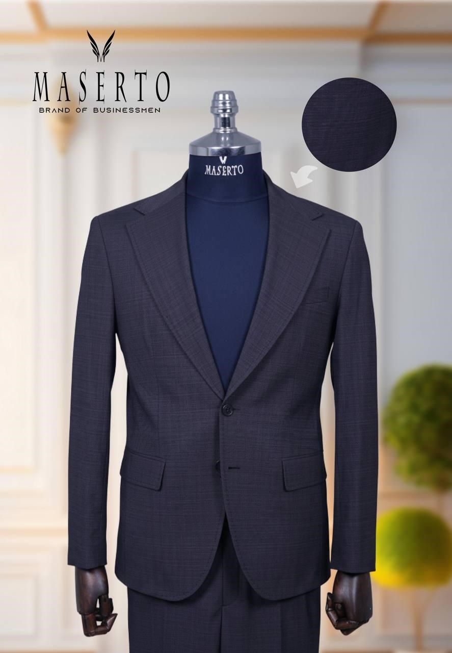 Maserto Erkek Siyah Desenli Slim Fit Takım Elbise  Klasik Yaka