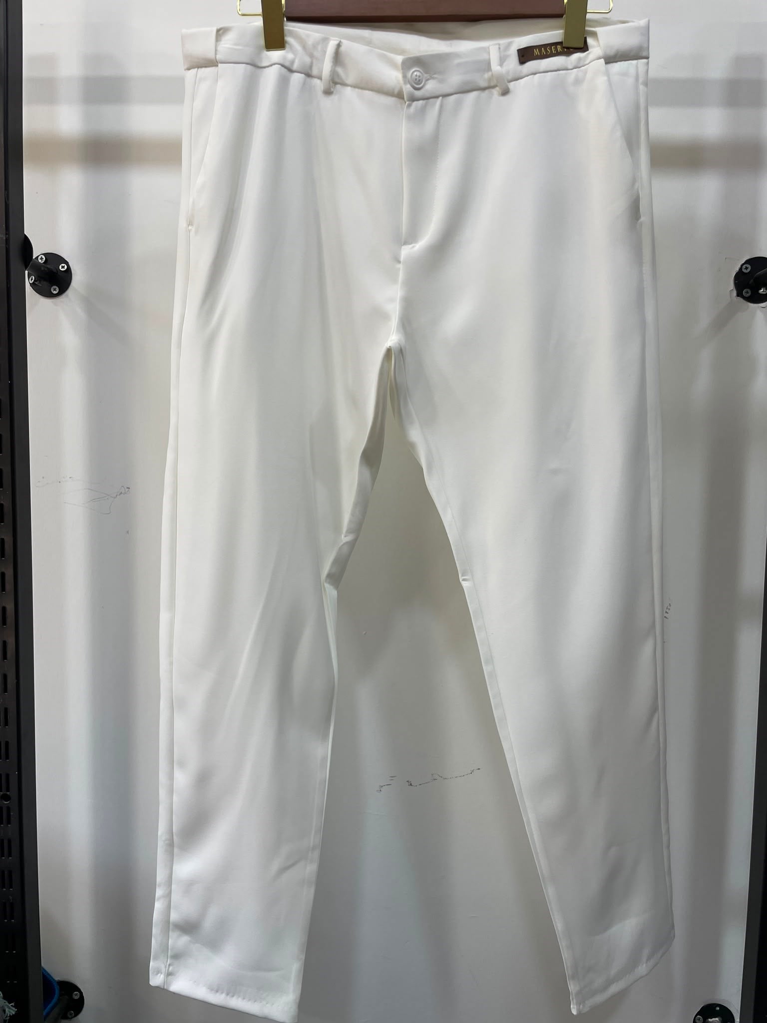 Erkek Beyaz Slim Fit Esnek Beli Lastikli Poliviskon Kumaş Pantolon