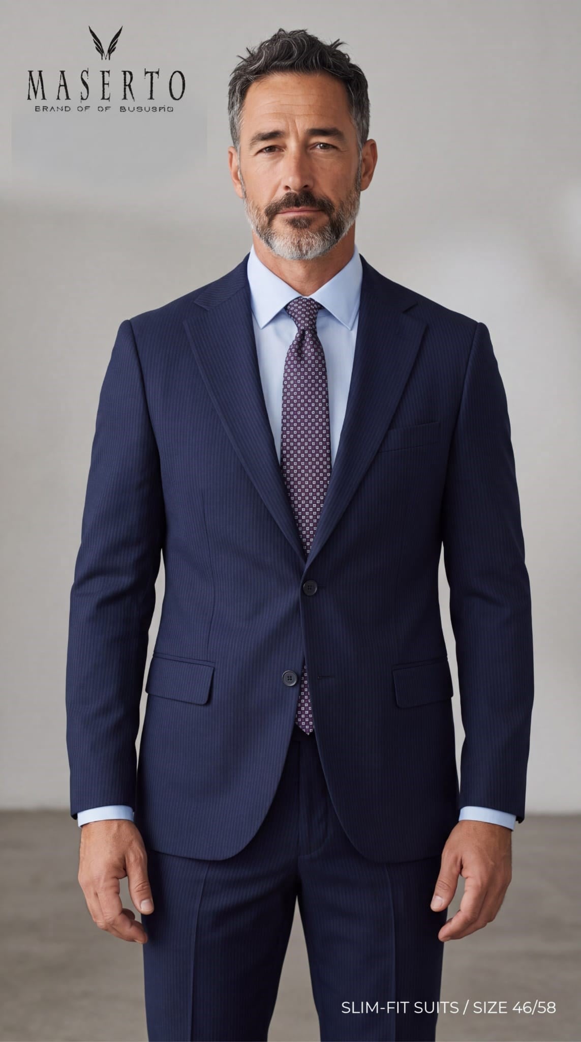 Maserto Erkek Lacivert Çizgili Slim Fit Takım Elbise