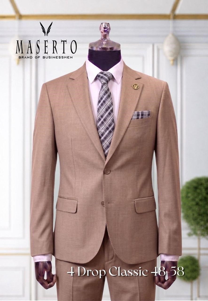 Maserto Erkek Camel 4 Drop Slim Fit Klasik Takım Elbise