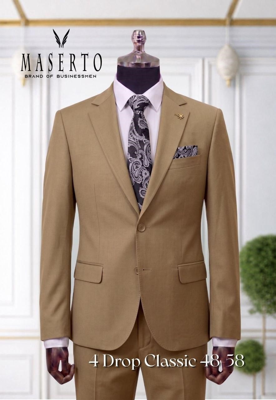 Maserto Erkek Açık Haki 4 Drop Slim Fit Klasik Takım Elbise