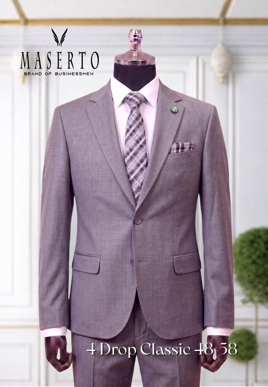 Maserto Açık Gri Erkek Klasik Takım Elbise 4 Drop Slim Fit