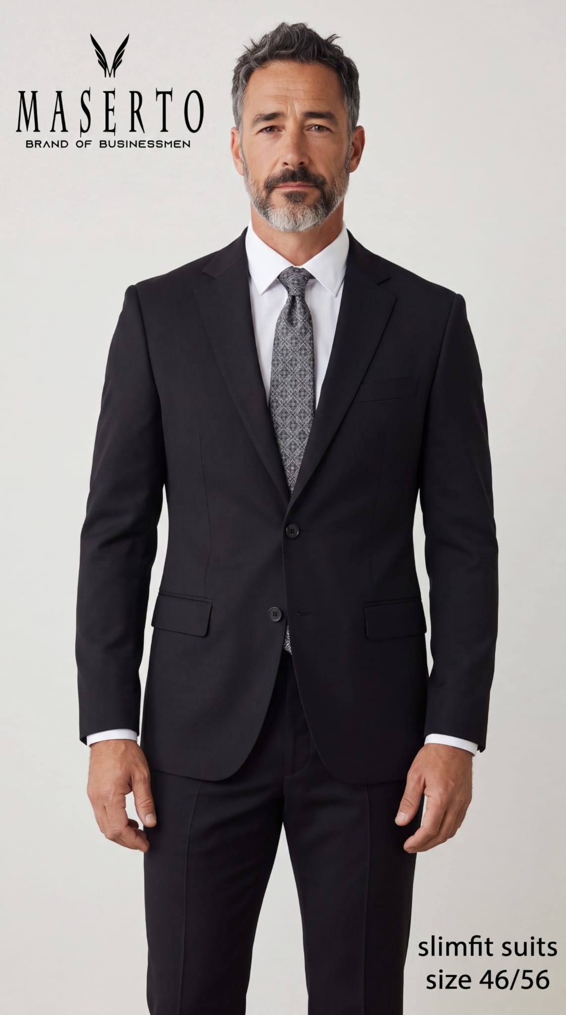 Maserto Erkek Siyah Slim Fit Yelekli 3 Parça Takım Elbise