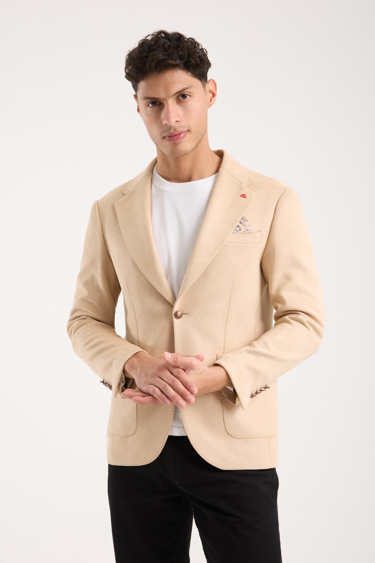 Erkek Bej Torba Cep Süet Ceket