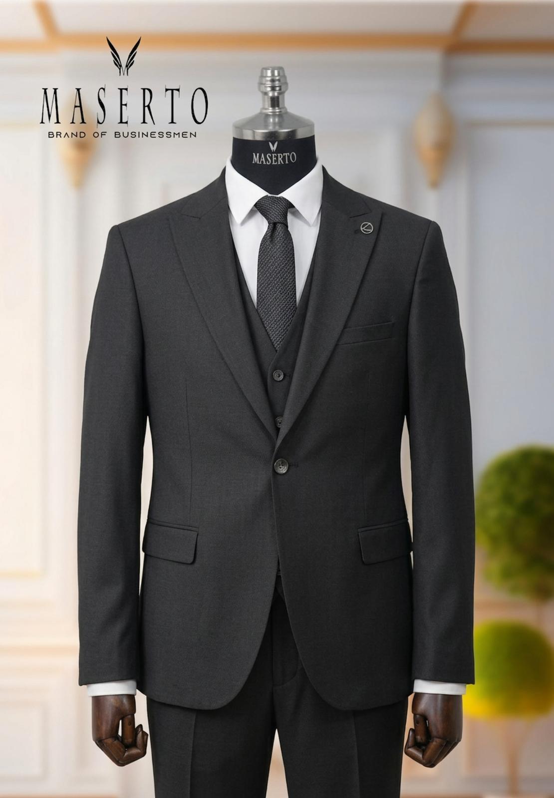 Erkek Tek Düğme Antrasit Slim Fit Yelekli Takım Elbise