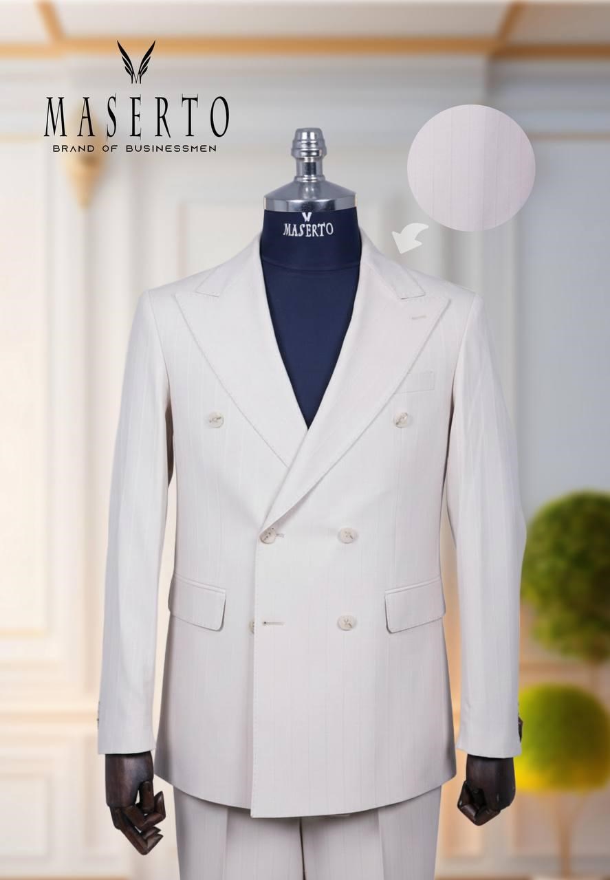Maserto Erkek Krem Kruvaze Slim Fit Takım Elbise