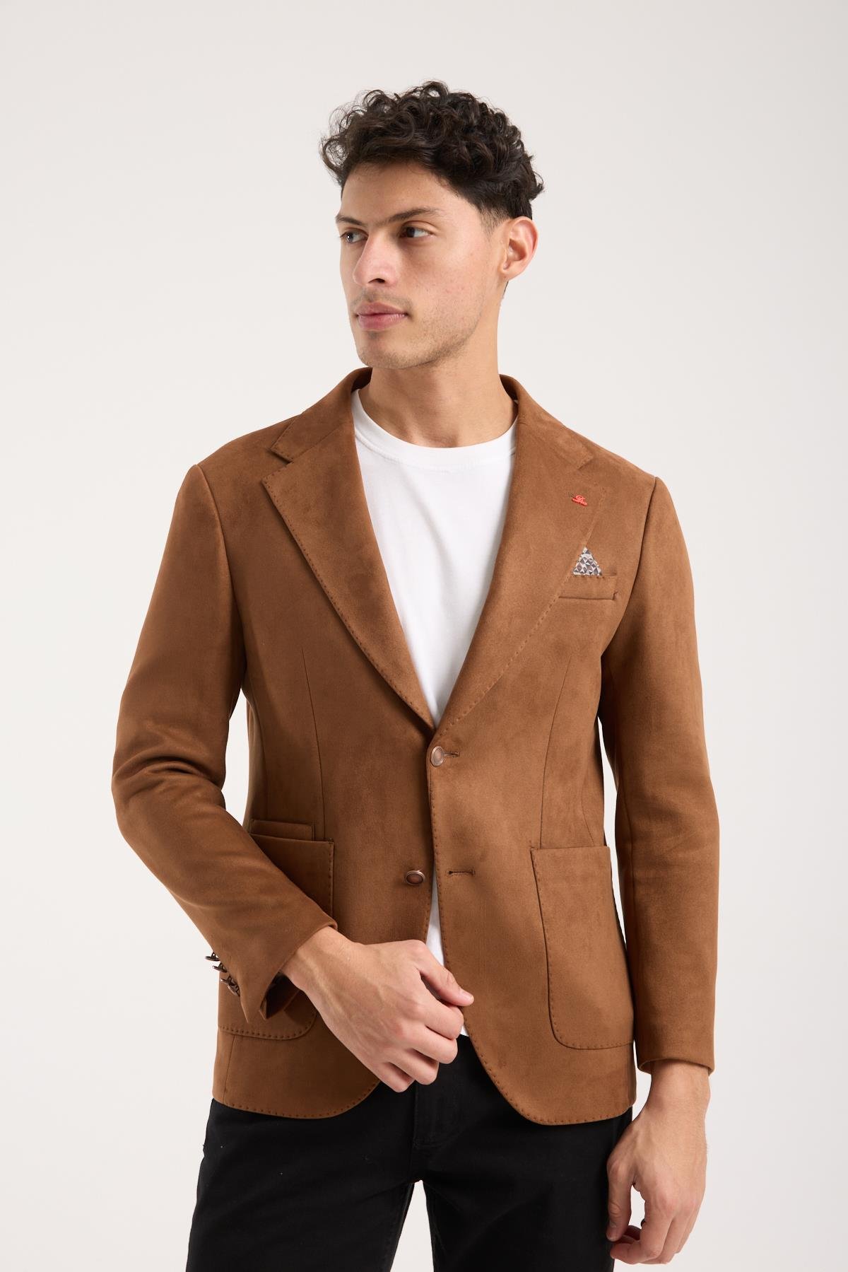 Erkek Taba Torba Cep Süet Ceket