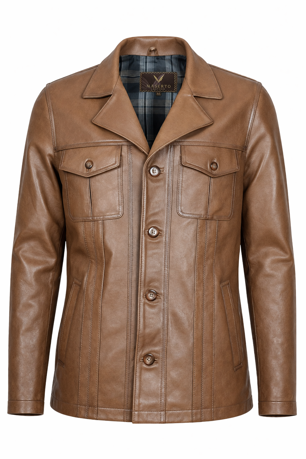 Erkek Kahverengi Mono Yaka Deri Mont