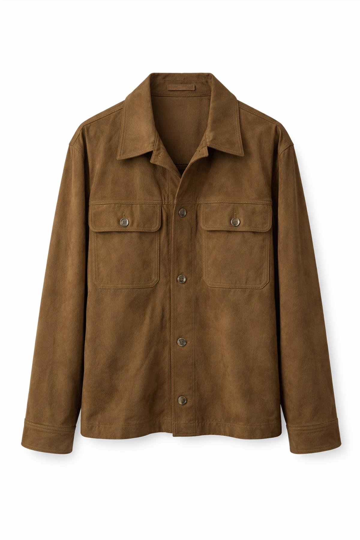 Erkek Taba Süet Görünümlü Düğmeli Gömlek Ceket